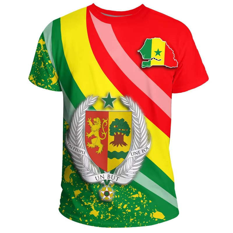 T-shirt Sénégal africain pour hommes, T-shirt blason imprimé en 3D, t-shirts à col rond en Y, sports