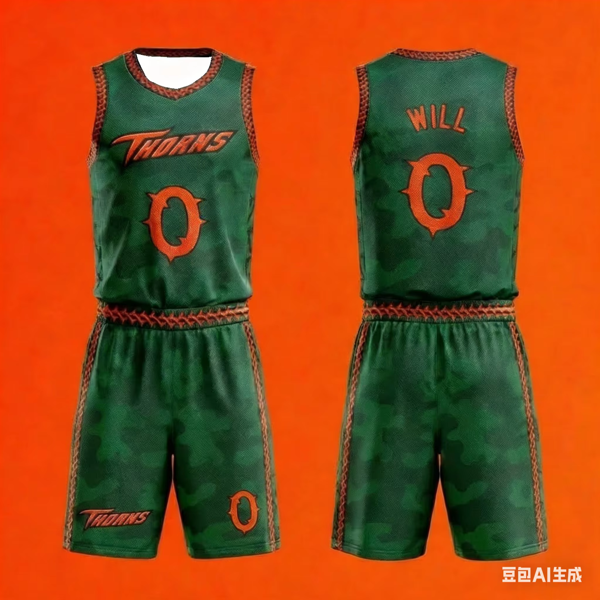 Ensemble de maillot de basket-ball Vineland Thorns GOAT Movie Will 0, uniforme camouflage vert, chem