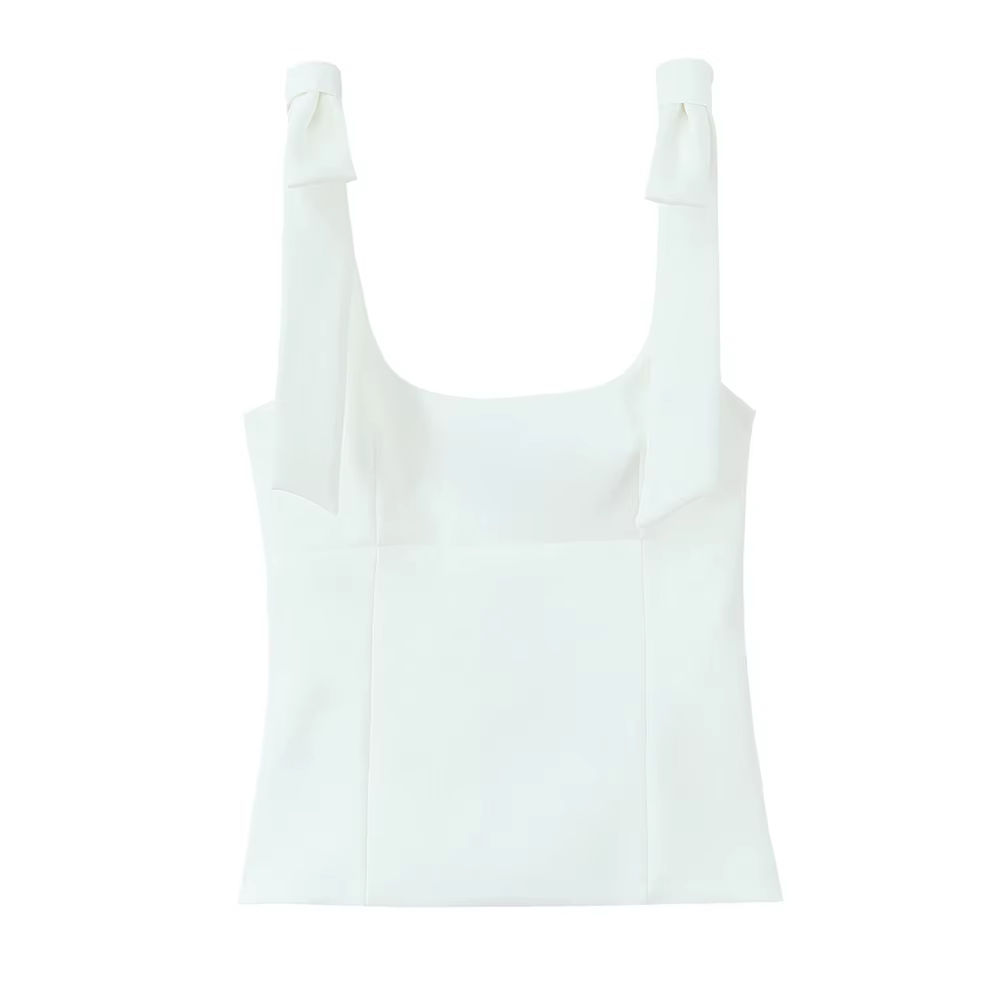 Femmes mode bretelles avec nœud ajusté débardeur col carré côté fermeture éclair femme Camis Mujer