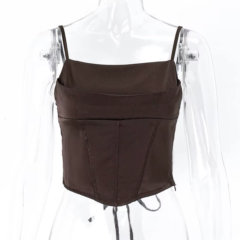 Haut Moulant à Bretelles Spaghetti pour Femme, Vêtement Sexy, Dos aux, Crop, Élégant, à Lacets, Stre