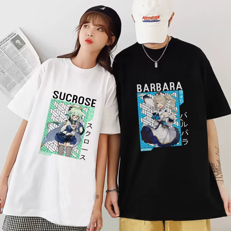 Genshin – t-shirt à manches courtes pour hommes et femmes, 100% coton, de haute qualité, Lisa, barbi