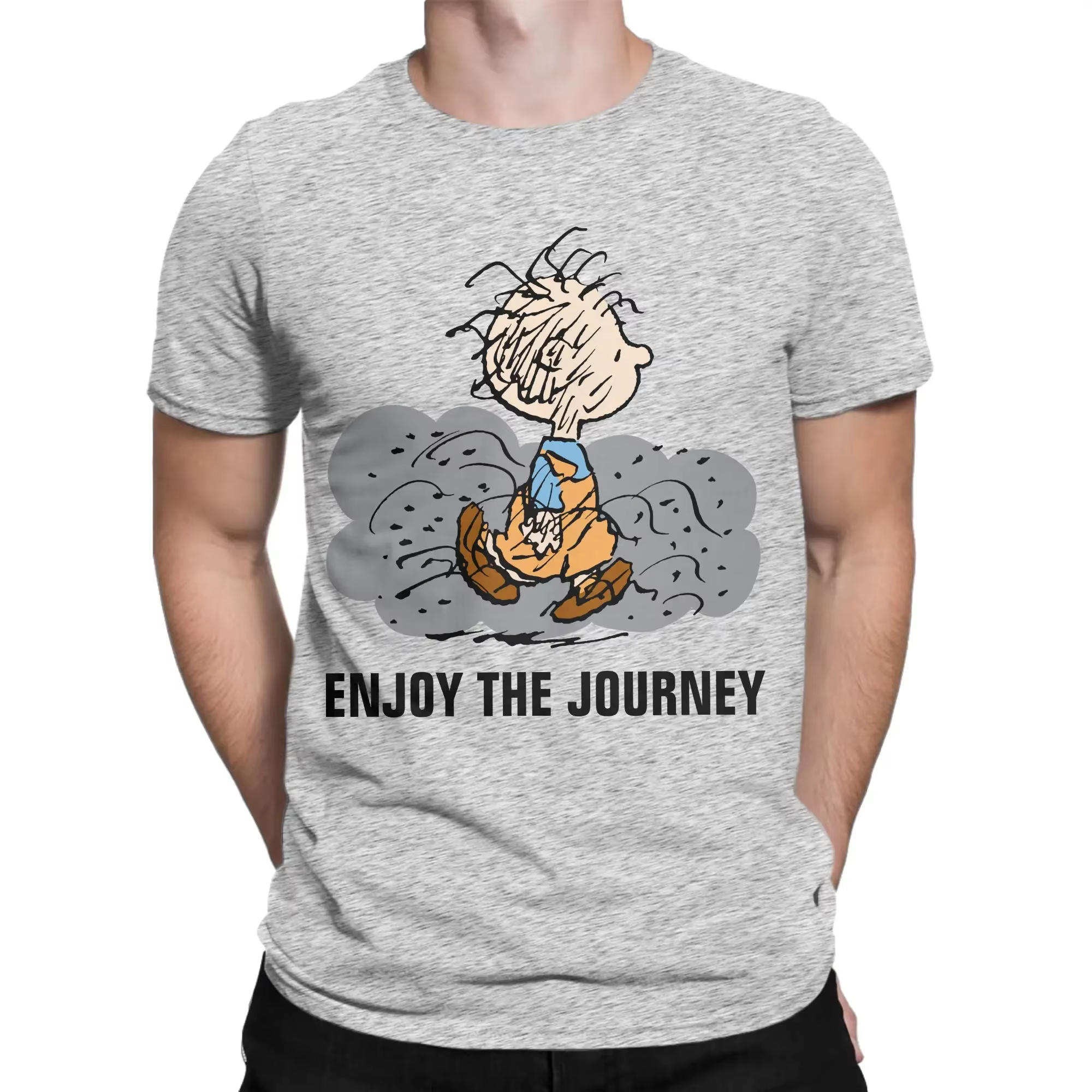 T-shirt pour hommes Peanuts Snoopy Pigpen Walking Cloud, vêtements en pur coton, t-shirt décontracté