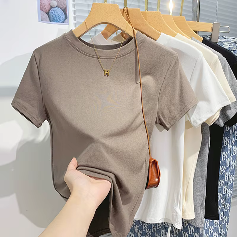 2026 nouveau femmes 100% coton T-shirt fond basique solide dame à manches courtes hauts chemises été