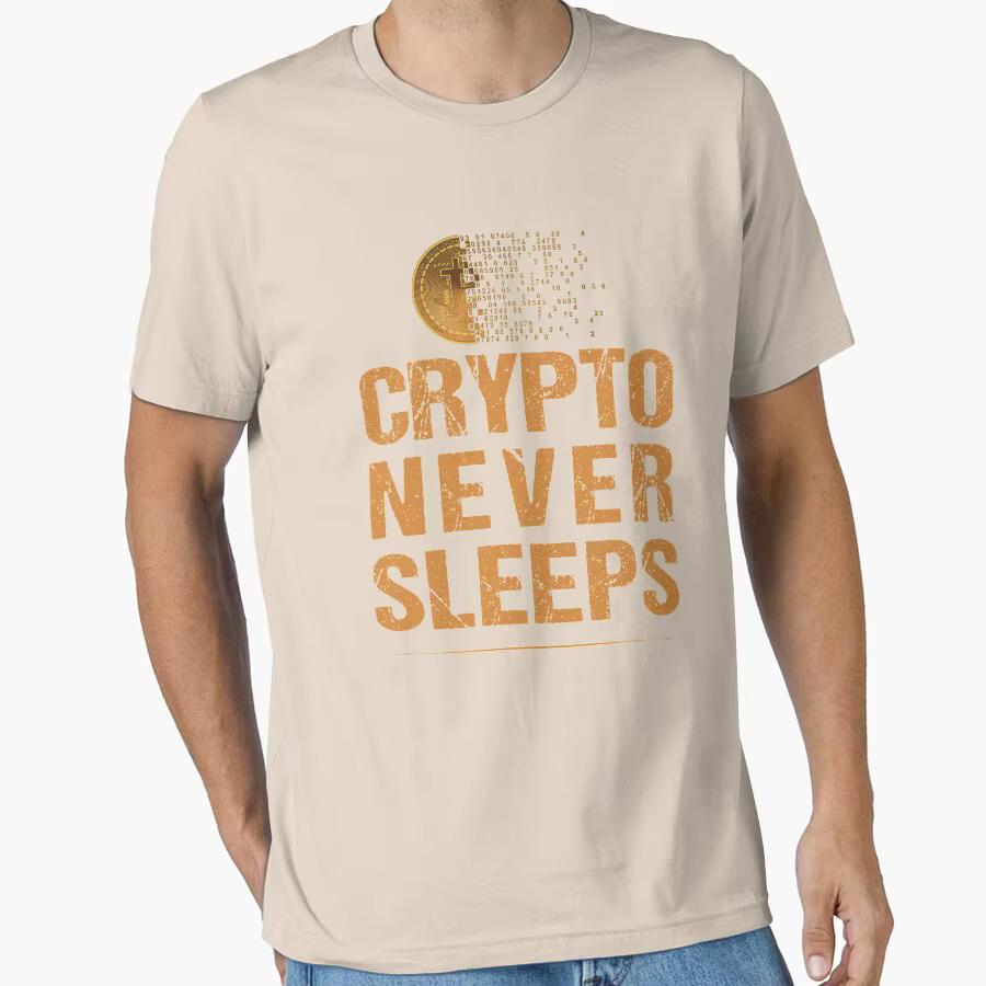 Bitcoin Logo Crypto ne dort jamais Vintage Crypto crypto-monnaie 100% coton t-shirt pour hommes gran