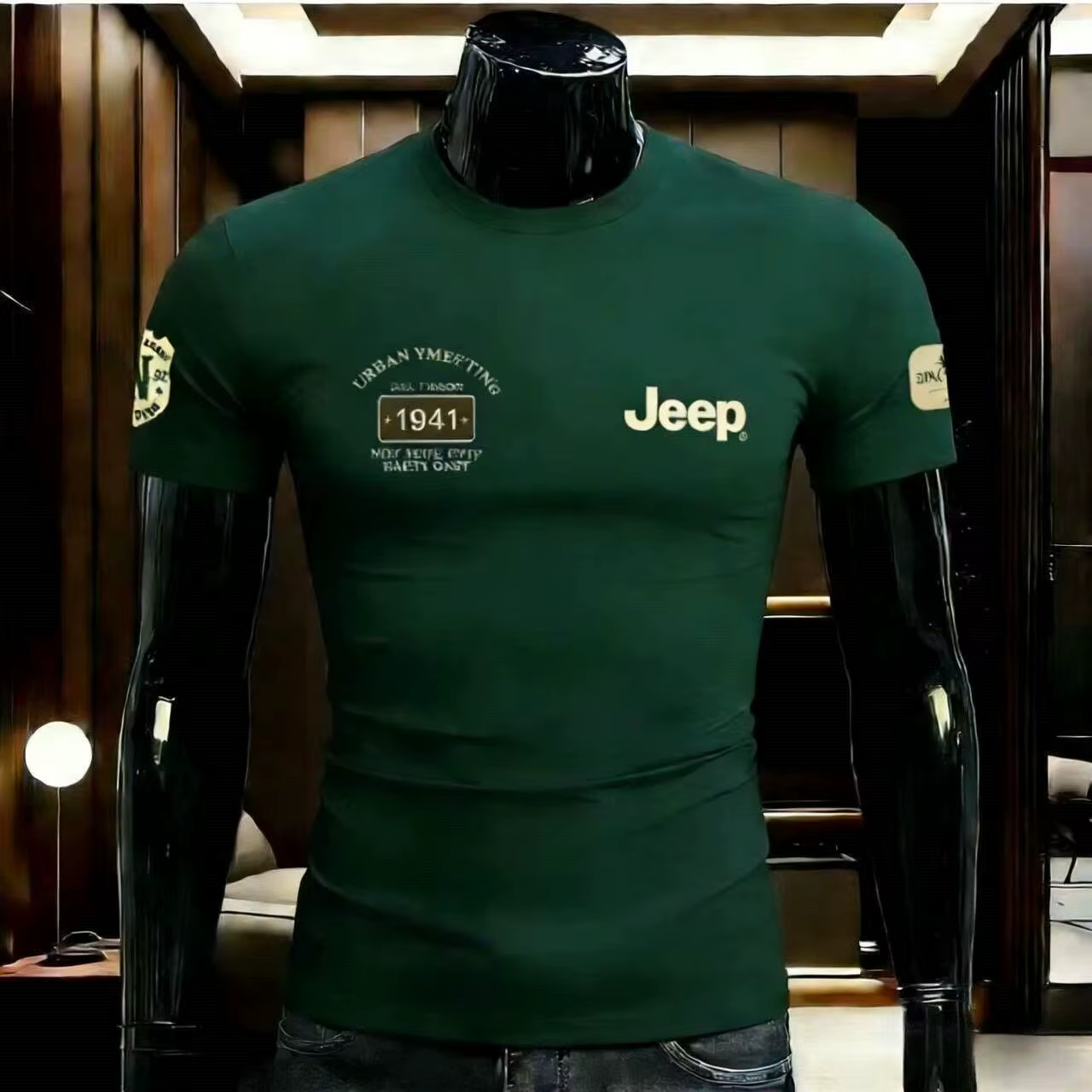 T-shirt d'été 2026 Jeep de haute qualité à col rond en pur coton, respirant, décontracté, imprimé, p