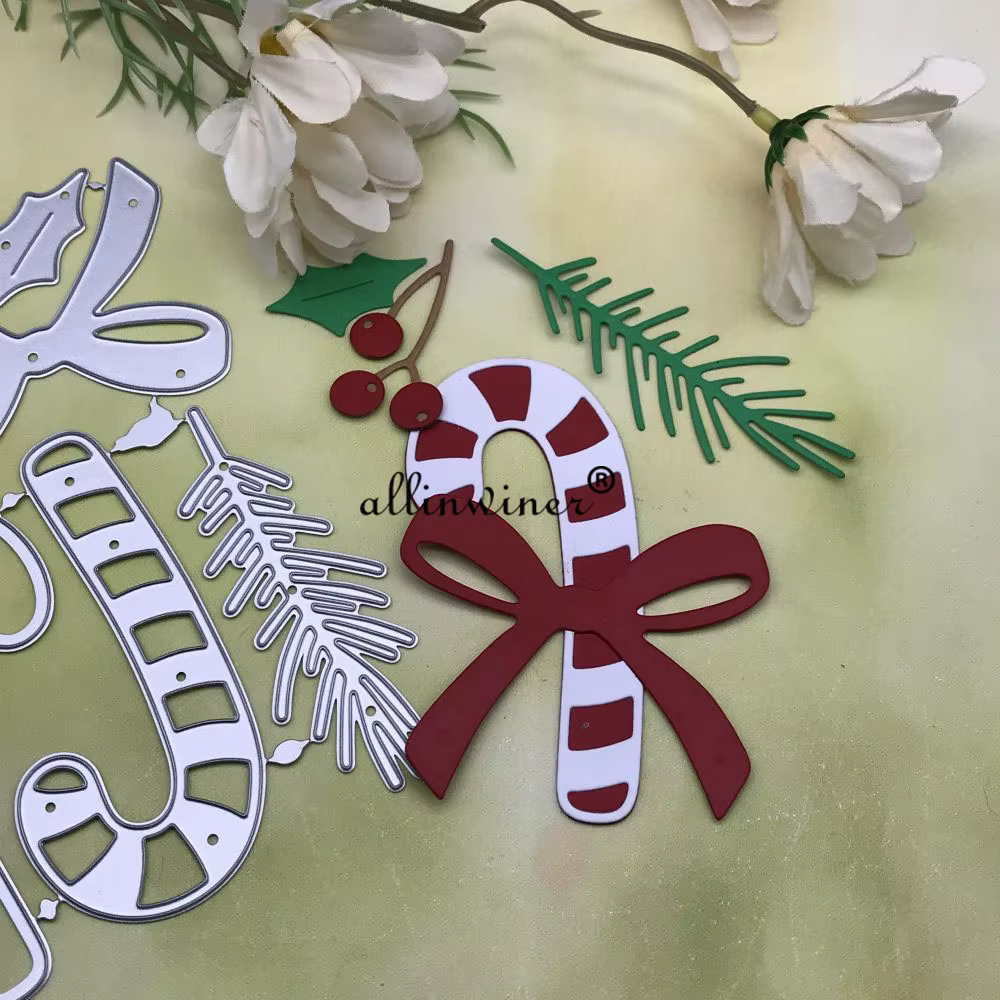 Feuilles de canne de Noël matrices de découpe en métal, pochoirs découpés pour bricolage, scrapbooki