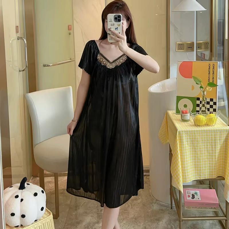 Slip robe de nuit femmes à manches courtes vêtements de nuit dormir chemise de nuit Sexy dames grand