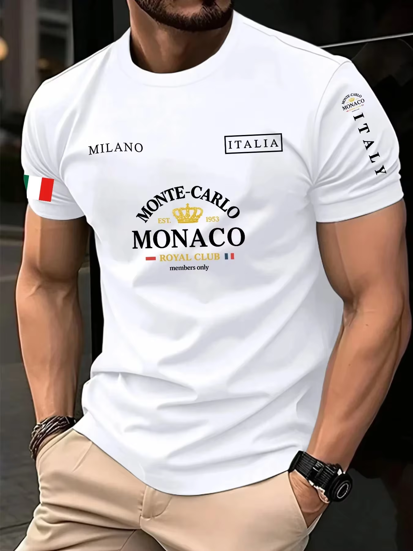 Nouvelle Arrivée 2026 – T-shirt Décontracté Homme à Imprimé 3D Lettres Monaco, Respirant, Col Rond, 