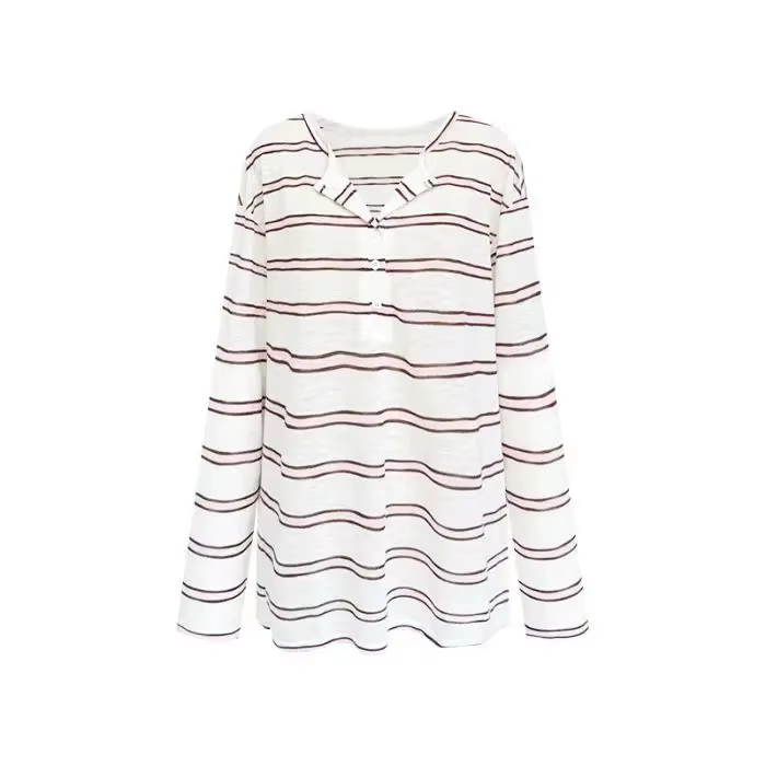 T-shirt léger décontracté à rayures à manches longues pour femme – Haut d'été unique, ample et fluid