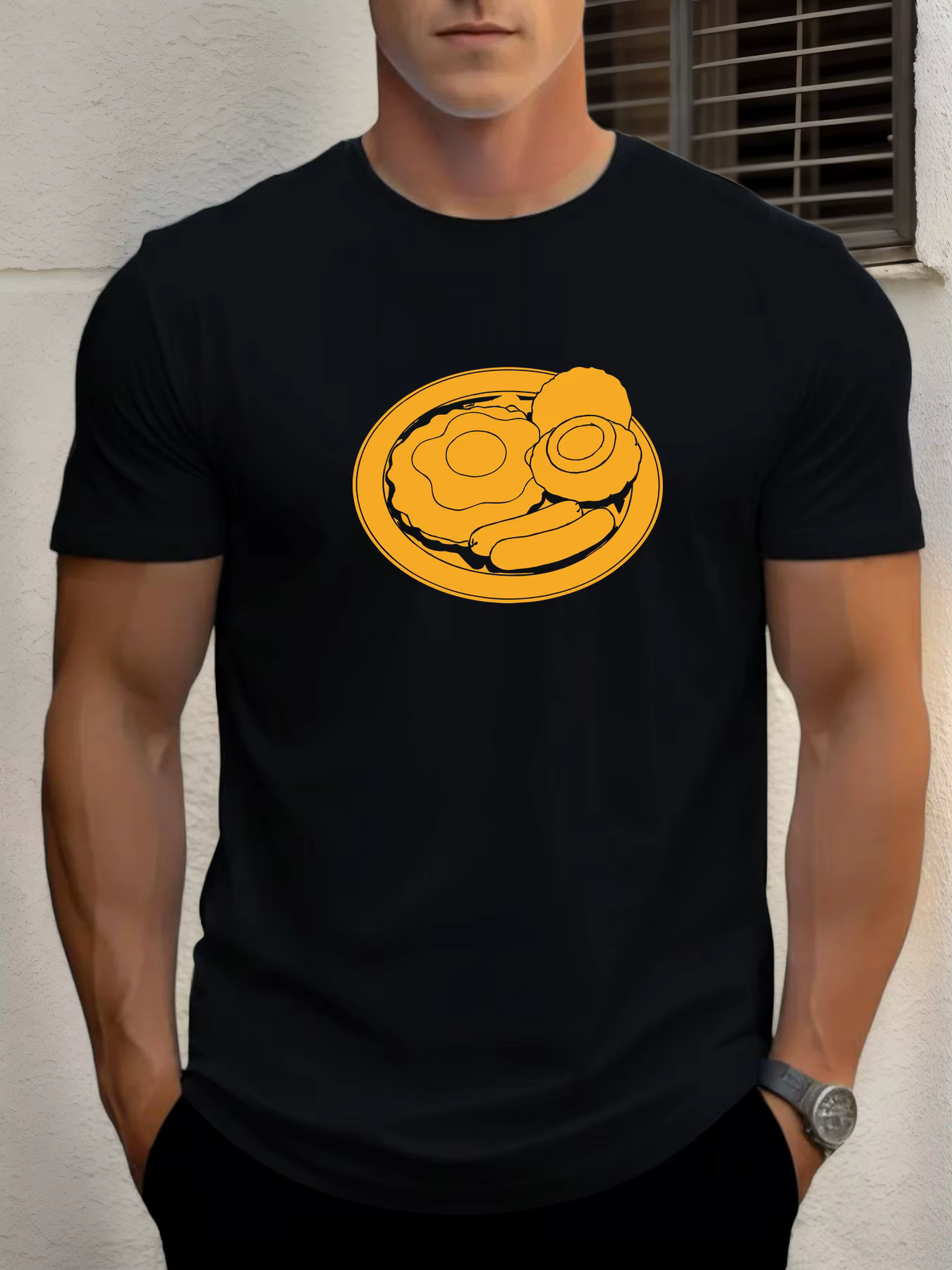 T-shirt pour le petit-déjeuner des hommes 100 % coton impression graphique été t-shirt col rond déco