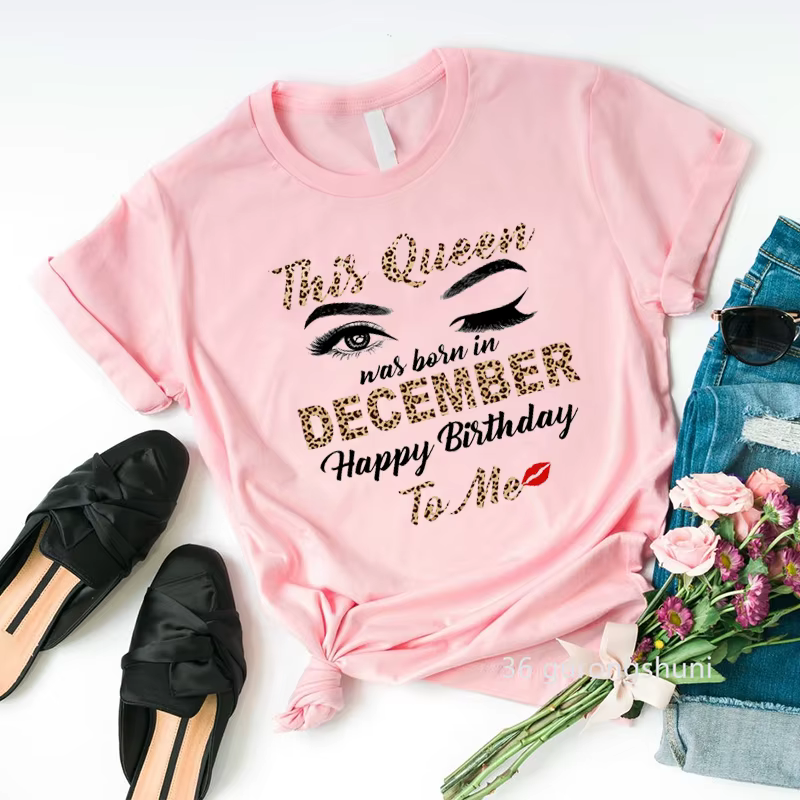 T-shirt imprimé léopard graphique pour femmes, This Queen Was Boin, joyeux anniversaire, vêtements d