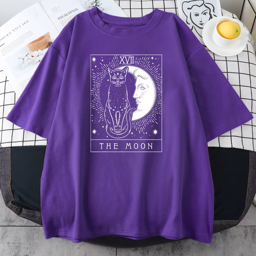 Lune et chat graphique imprimé T-shirts pour femmes Vintage vêtements minces Harajuku T-shirt respir