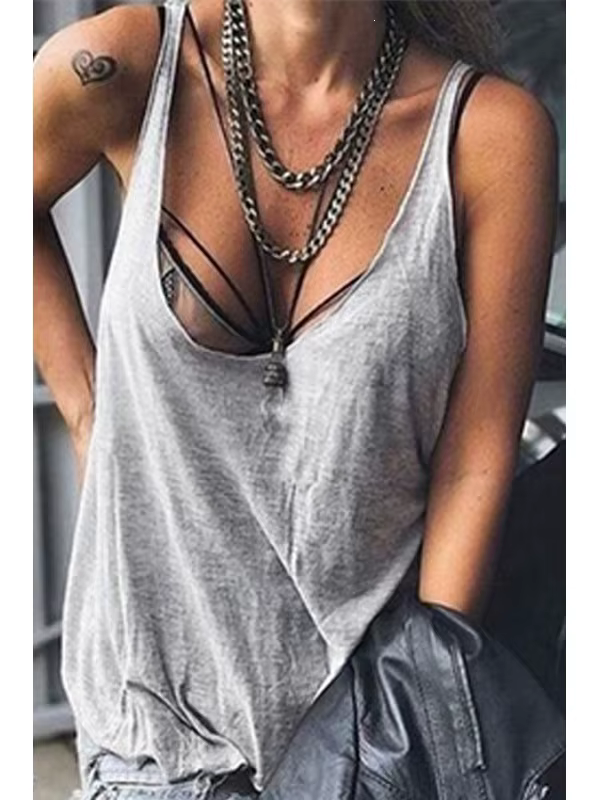 Soldes d'été : Débardeur ample pour femme en tissu polyester uni, grande taille, confortable