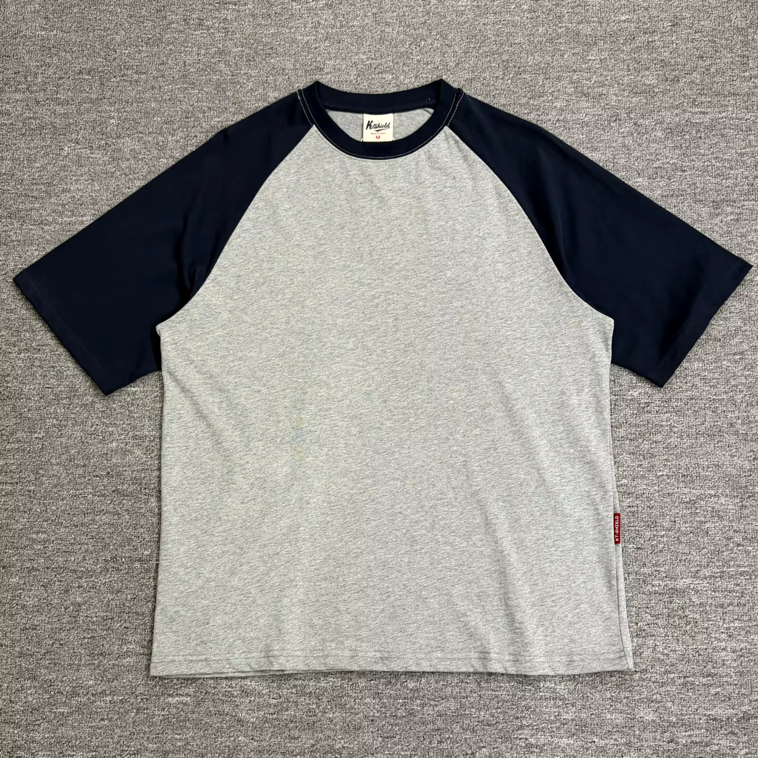 T-shirt homme rétro à manches raglan, color-block, manches courtes, été, pur coton, coupe ample, col