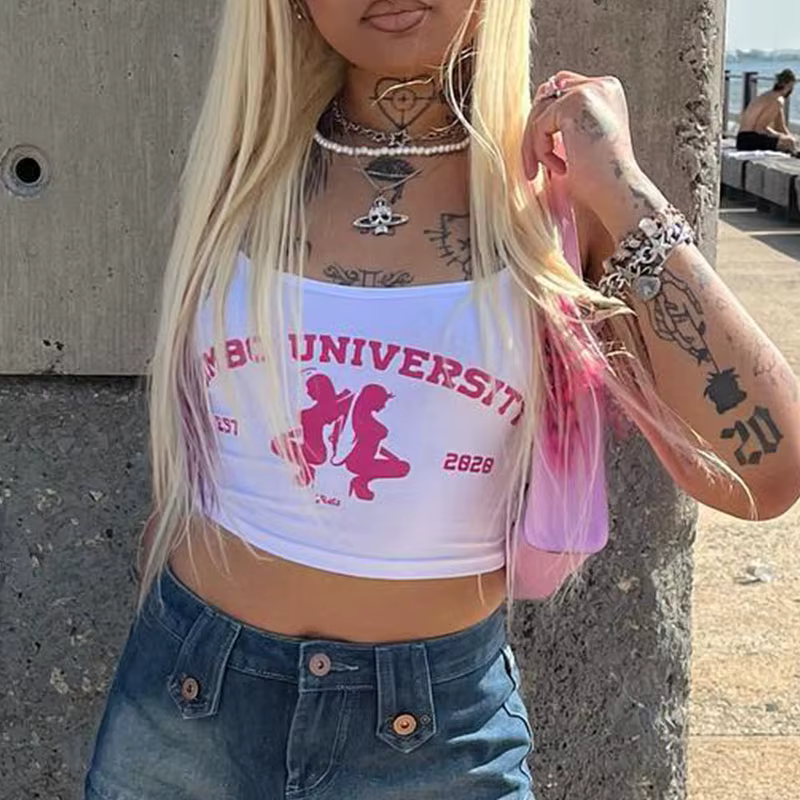 Y2k Harajuku Punk graphiques sans manches Sexy haut court vêtements pour femmes 2023 Vintage lettre