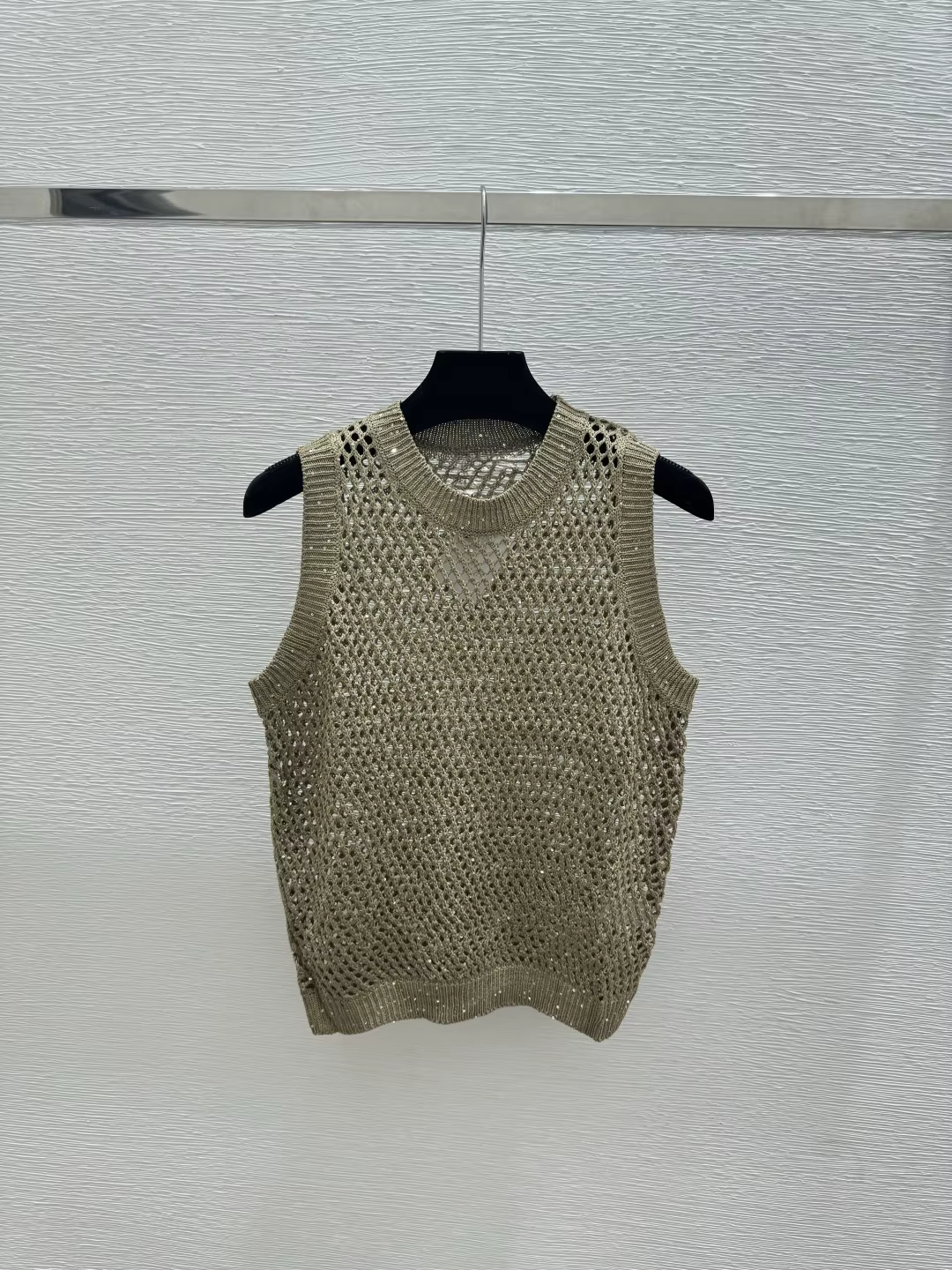 Débardeur en tricot pour femme de haute qualité, printemps/été, avec détails découpés, paillettes et