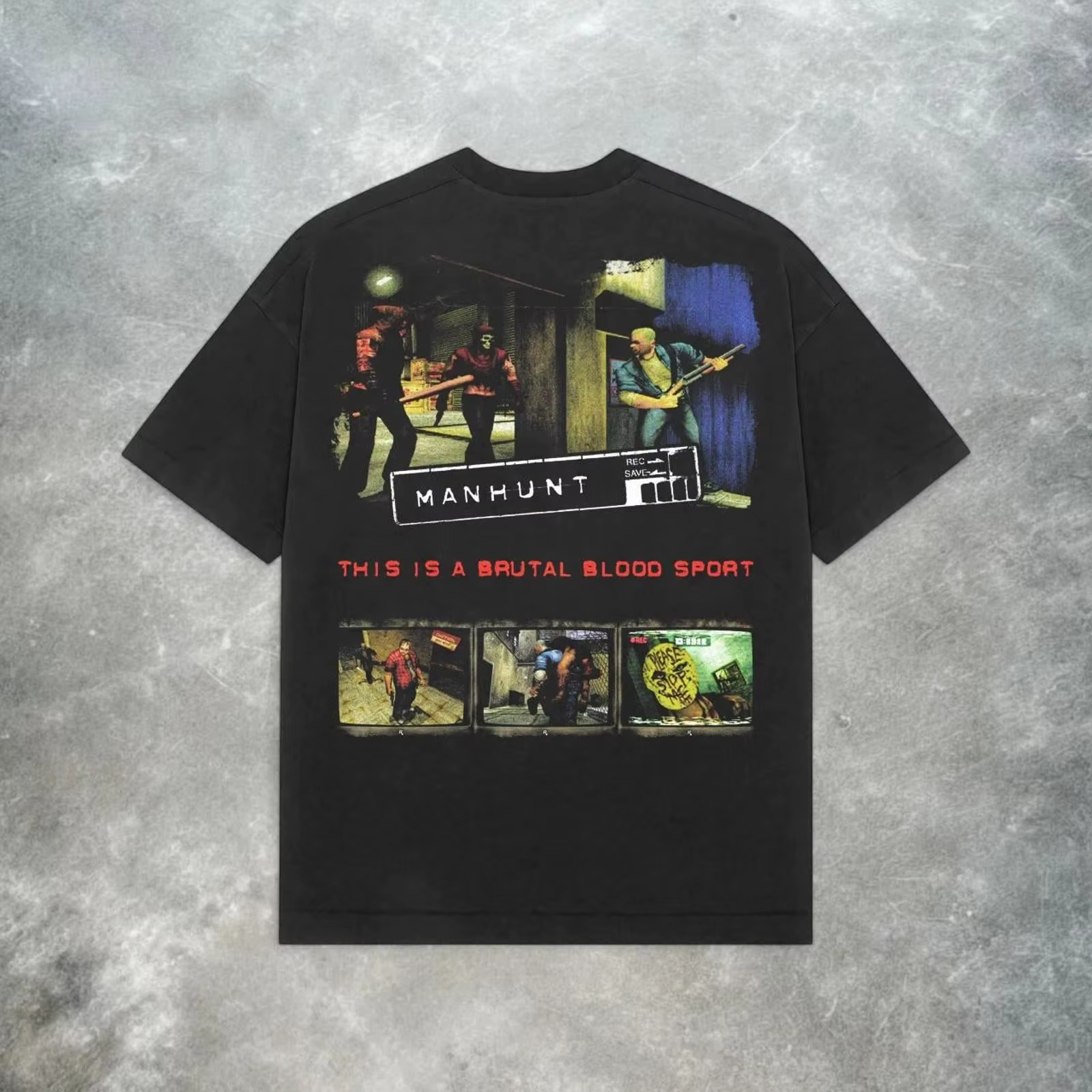 Manhunt Retro Y2K T-shirt American Street Wear pour hommes et femmes, haut ample et décontracté à co