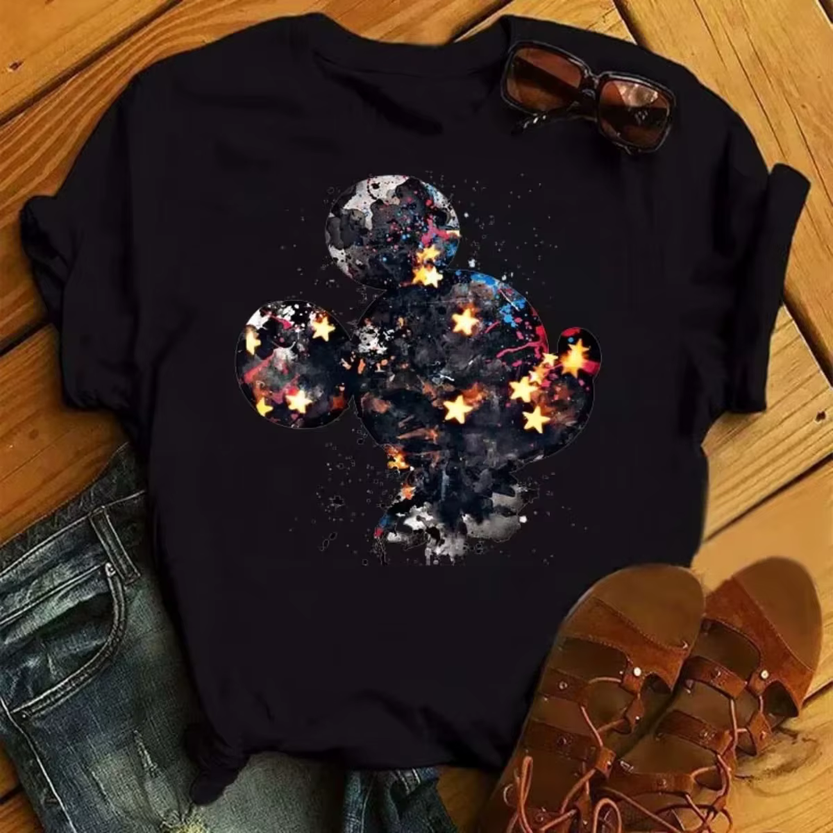 T-shirt imprimé Mickey Mouse pour femmes, vêtements graphiques de dessin animé Kawaii, T-shirt drôle