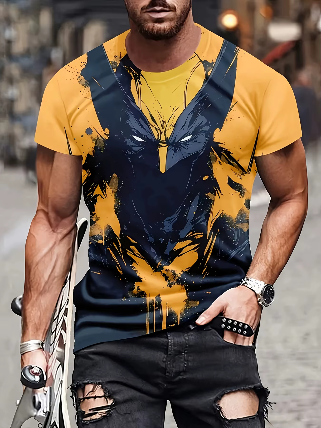 Marvel Wolverine T-Shirt graphique pour hommes Costume de fan de super-héros d'été lavable en machin
