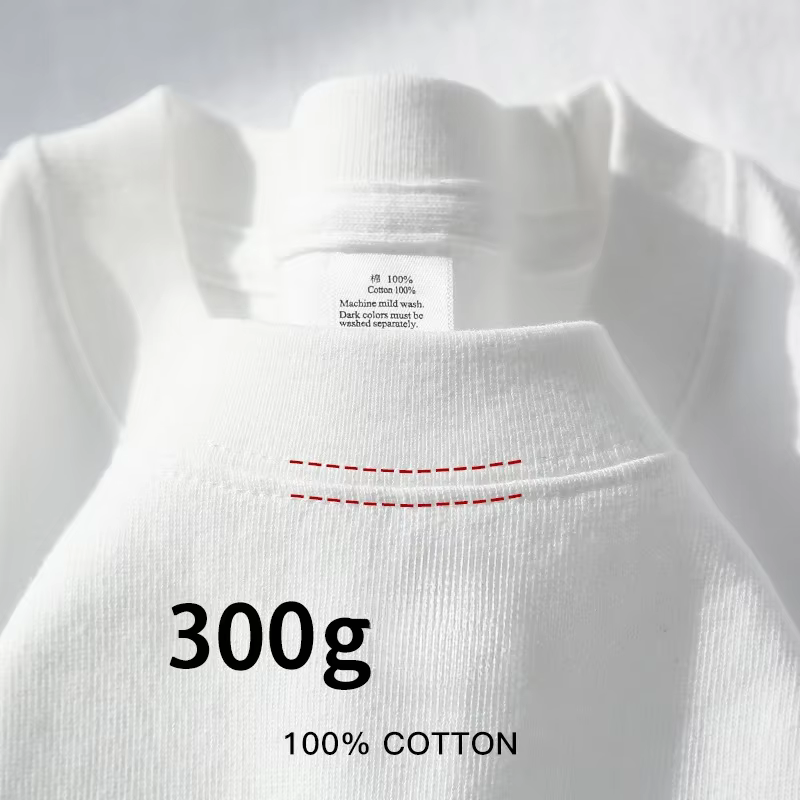 300g coton t-shirts hommes à manches courtes poids lourd été col rond ample respirant chemise pour h