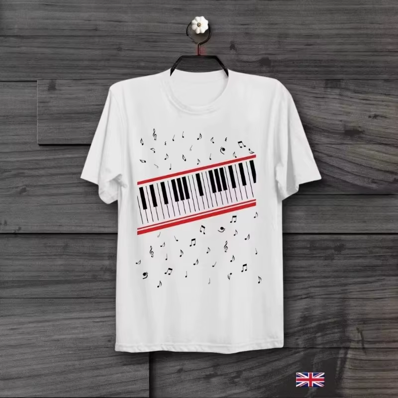 T-shirt avec notes de musique sur clavier de piano pour hommes et femmes, t-shirt graphique pour pia