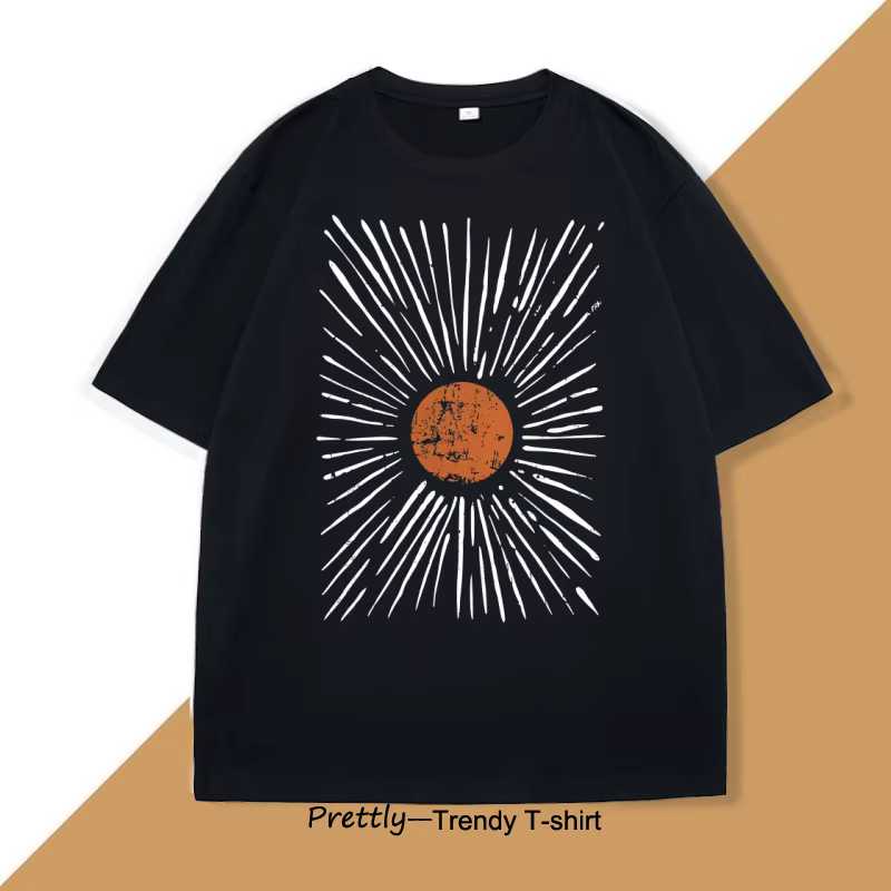 Sunburst Vintage T-Shirt hommes femmes surdimensionné T-Shirt soleil graphique t-shirts coton à manc
