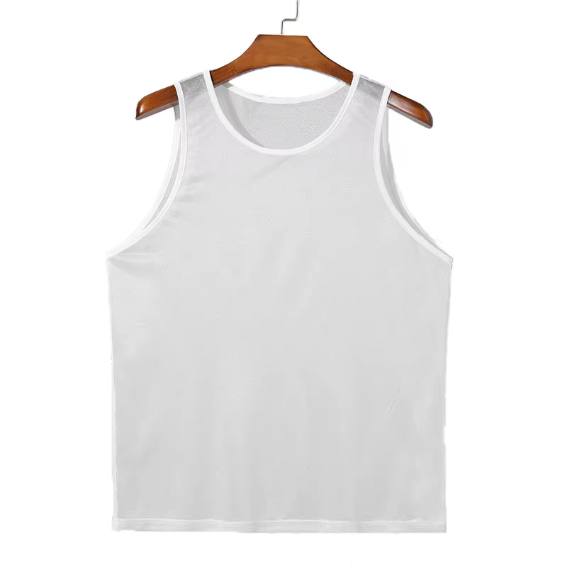 Débardeur transparent en tricot de luxe pour hommes, col rond, sans manches, maille, Sexy, couleur u
