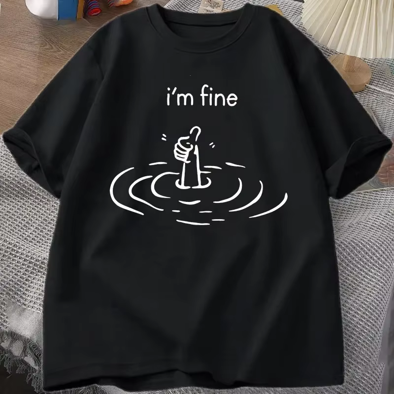 T-shirt imprimé Im Fine Back pour femmes, humoristique, sur la santé mentale, à manches courtes, à l