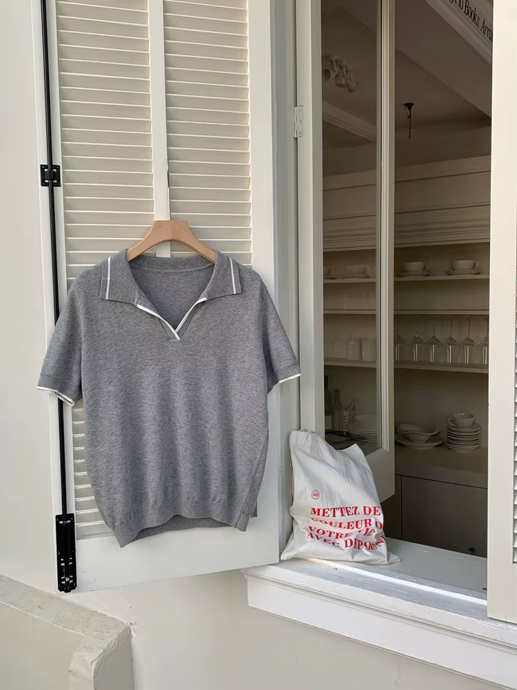 T-shirt à manches courtes tricoté en pur coton pour femmes, nouveau Polo à col en v, à la mode et él