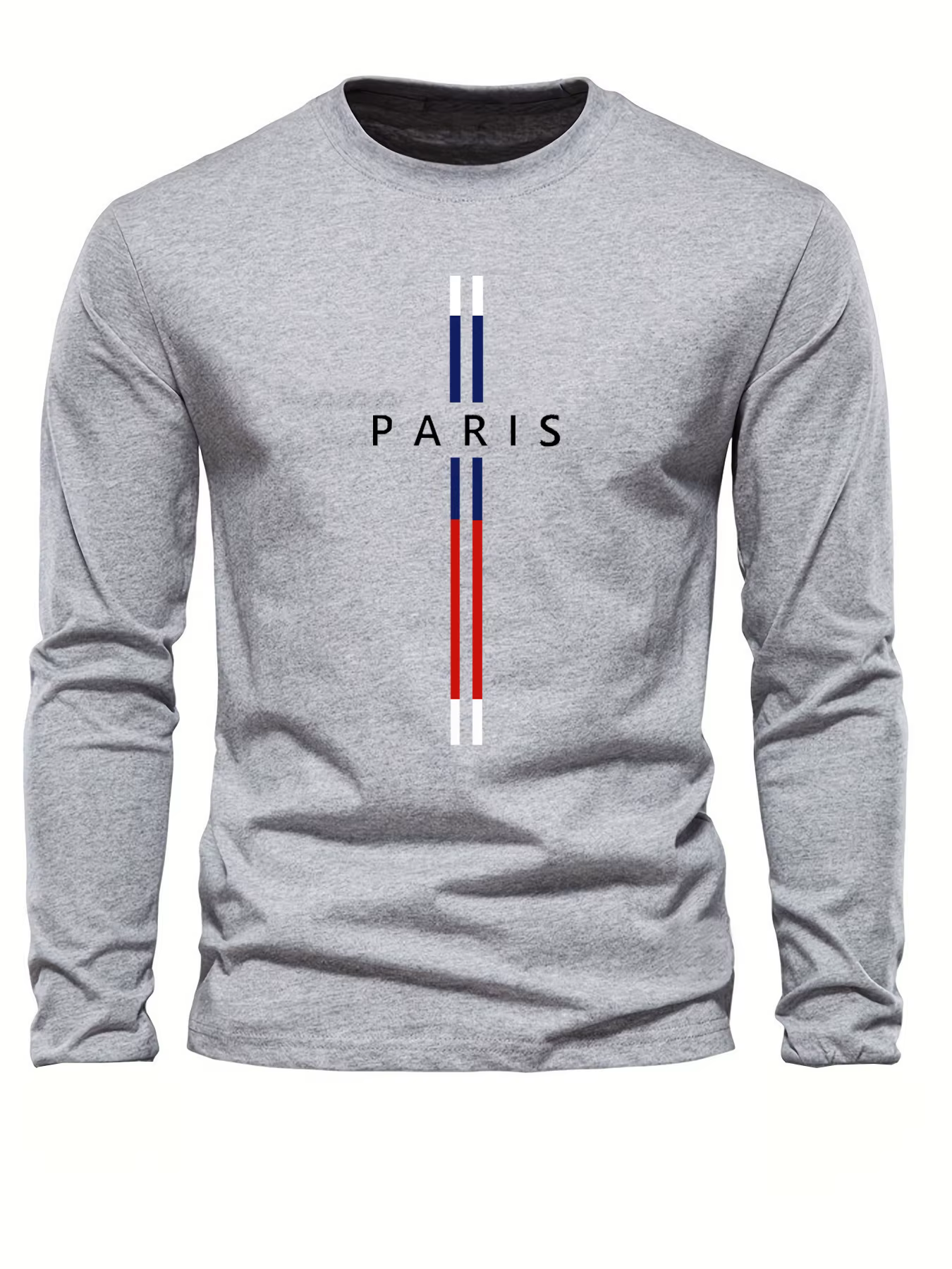T-shirt à manches longues pour homme, col rond, imprimé graphique Paris Letter, 100% coton pur, ampl