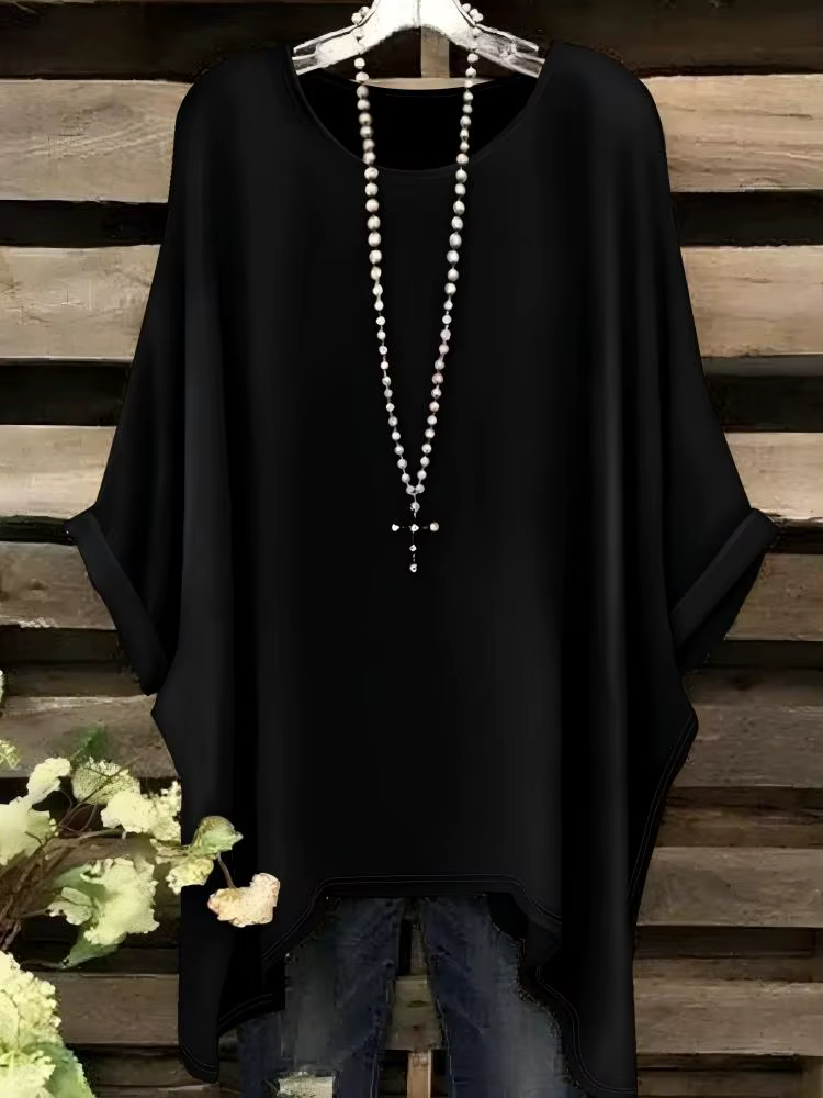T-shirt décontracté à manches chauve-souris et col rond, couleur unie, coupe ample et tendance pour 