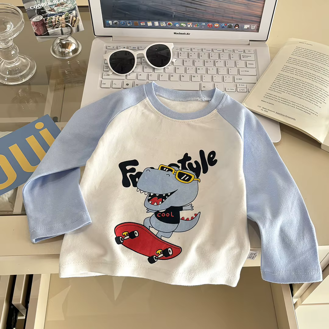 T-shirt à manches longues pour enfants, hauts d'automne pour enfants, dessin animé mignon, t-shirts