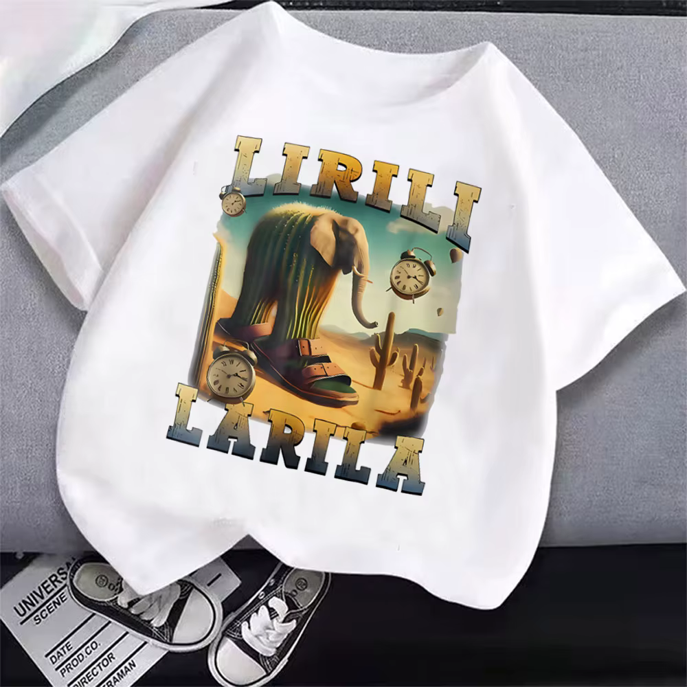 Italien Brainrot T-Shirt enfants dessin animé imprimé vêtements col rond basique garçons hauts absor