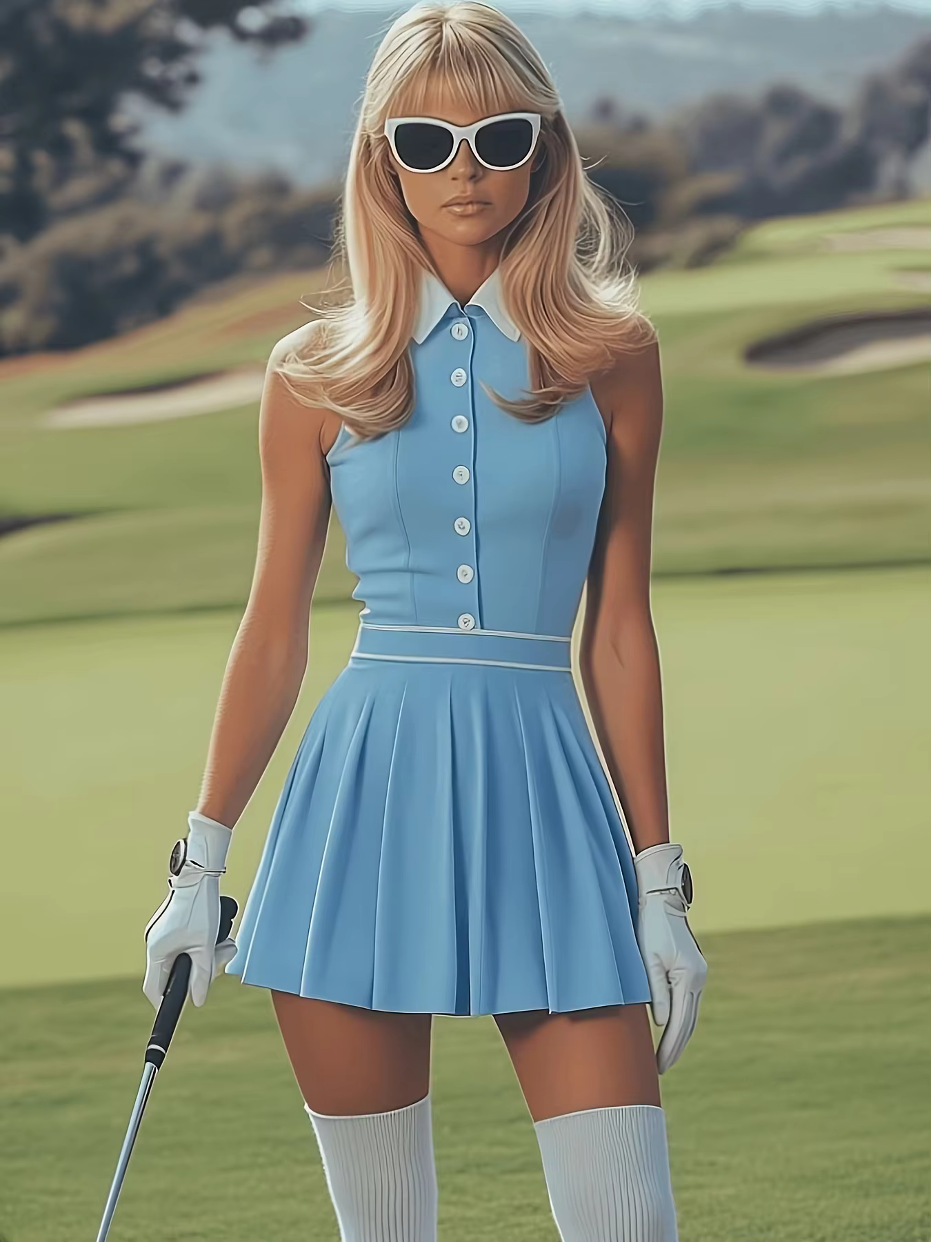 Robe sans manches haute couture pour femmes, blanche, avec col bleu ciel décoratif et fermeture écla