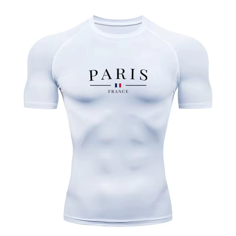 T-shirt de sport moulant pour homme, col rond, compression, séchage rapide, idéal pour la musculatio