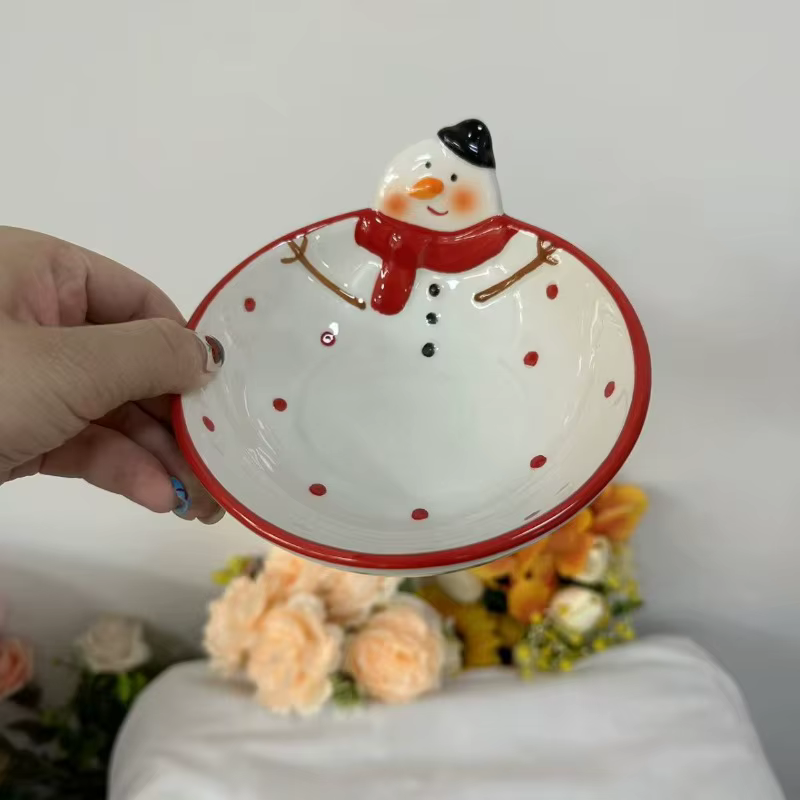 Bol à salade en céramique bonhomme de neige de noël, bol à fruits de dessin animé mignon, cadeau de