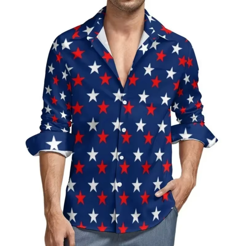 Chemise à manches longues rayée Star Feel pour hommes, imprimé en 3D, États-Unis, mode décontractée,