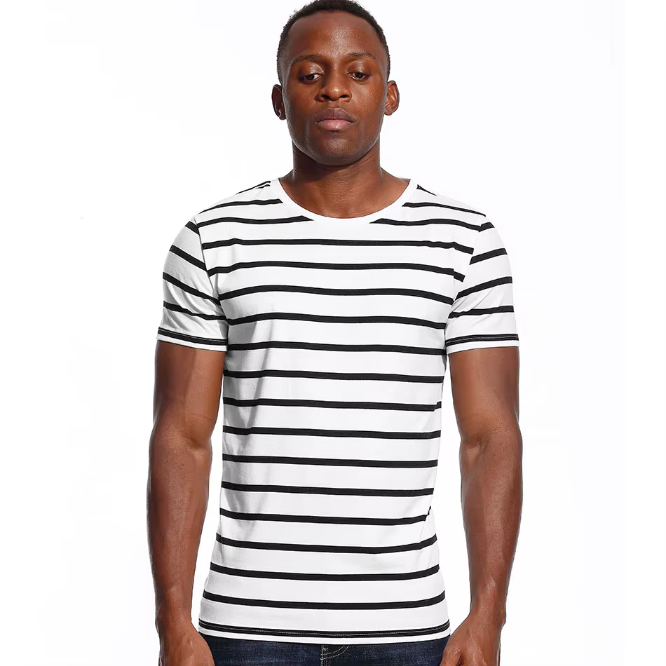 T-shirt à rayures larges et SAINT pour hommes, haut à col rond, t-shirts à manches courtes pour homm