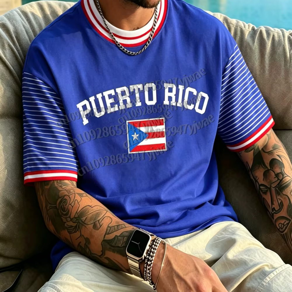 T-shirt graphique imprimé drapeau de Porto Rico, T-shirt de sport à manches courtes pour hommes, T-s