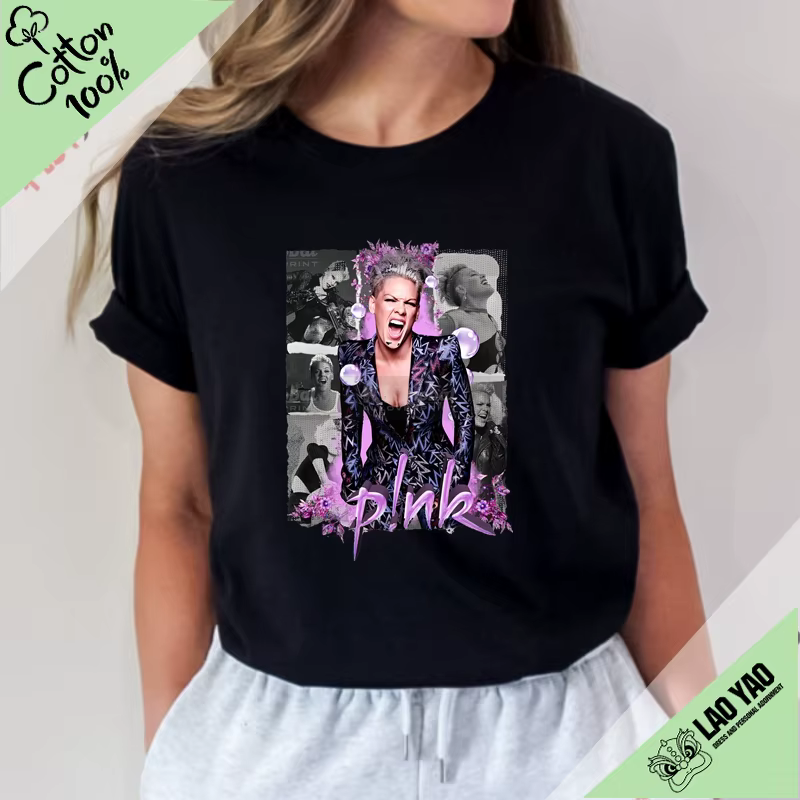 P!nk-T-shirt de festival de musique pour femme, chemise rose Singer Tour, Streetwear, vêtements goth