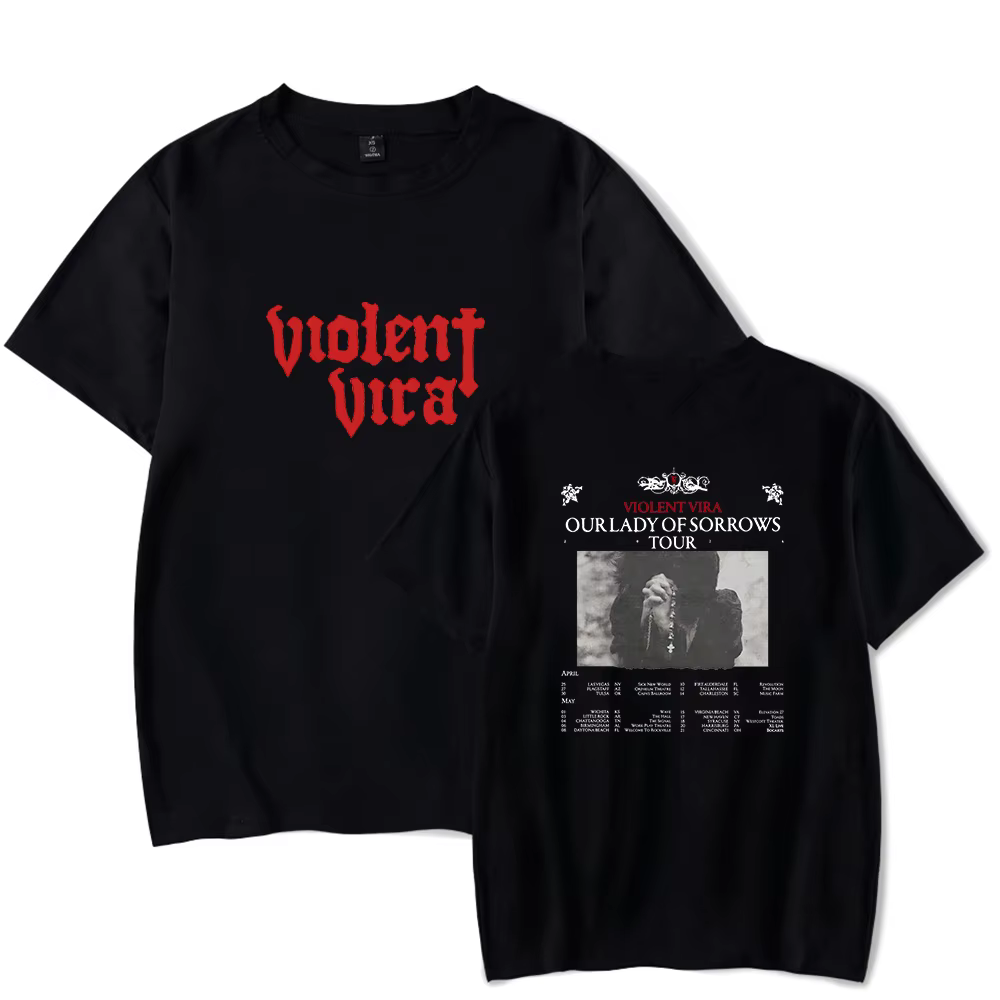T-shirt Violent Vira Merch Our Lady Of Sorrows Tour, hauts unisexes, t-shirt d'extérieur, mode y2k