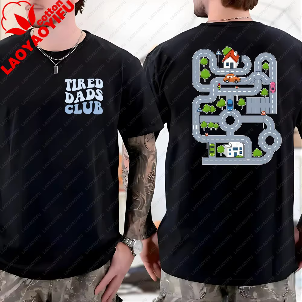 T-shirt de course en coton pour papa, motif 'Tired Dads Club', 'Race on Dad's Man', 'Mat Road on Dad