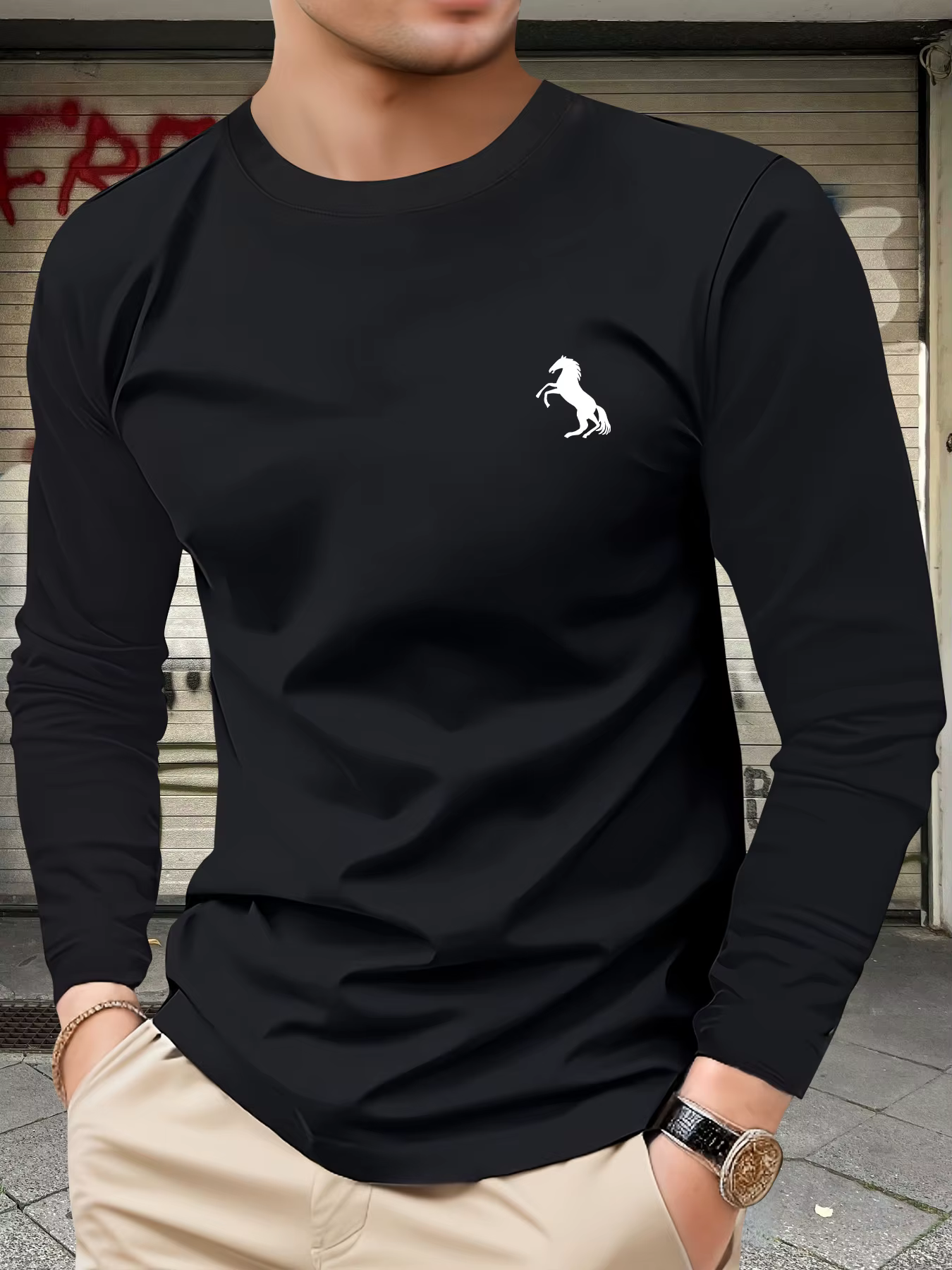 T-shirt à manches longues pour hommes, 100% pur coton, ample et confortable, décontracté, tendance,