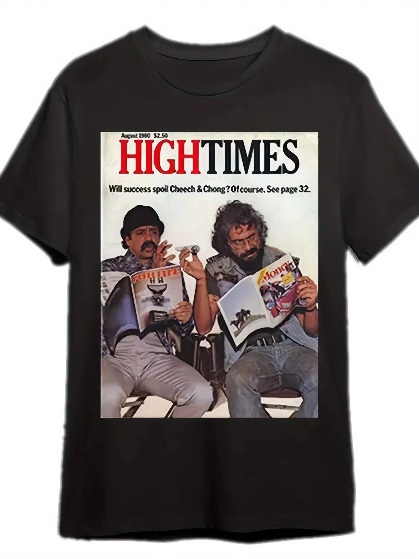 T-shirt Cheech and Chong _High Times_ 2026 - T-shirt graphique amusant - Noir - Manches courtes - po
