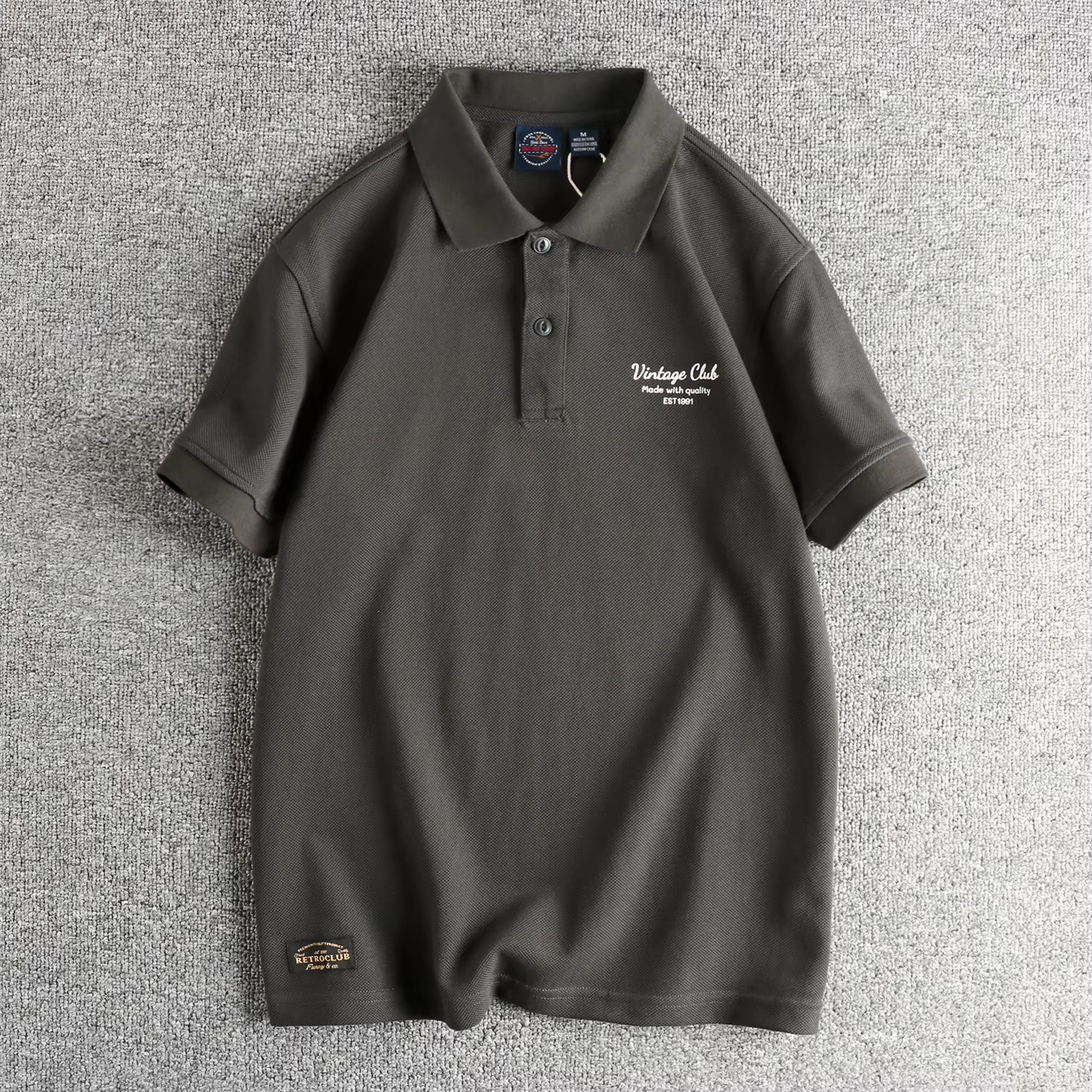 Polo à manches courtes pour hommes, tissu en coton perlé, tendance rétro britannique, T-shirt à reve