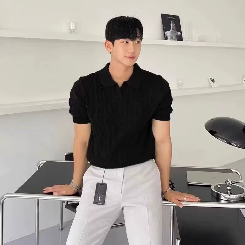 Polo d'été à manches courtes pour hommes, coupe cintrée, tricoté, décontracté, Style fin, demi-manch