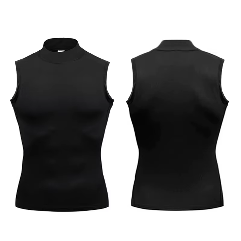 Débardeurs de compression pour hommes, col roulé, élastiques, pour la course, la gym et le fitness