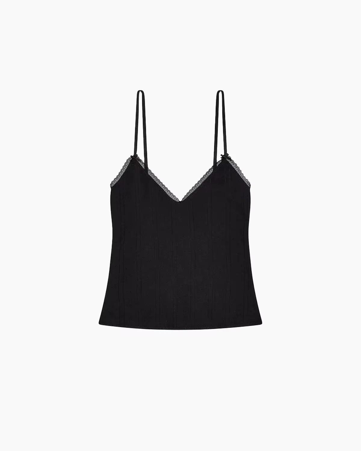 COU Camisole en dentelle florale noire et blanche avec nœud, style confortable et décontracté, haut