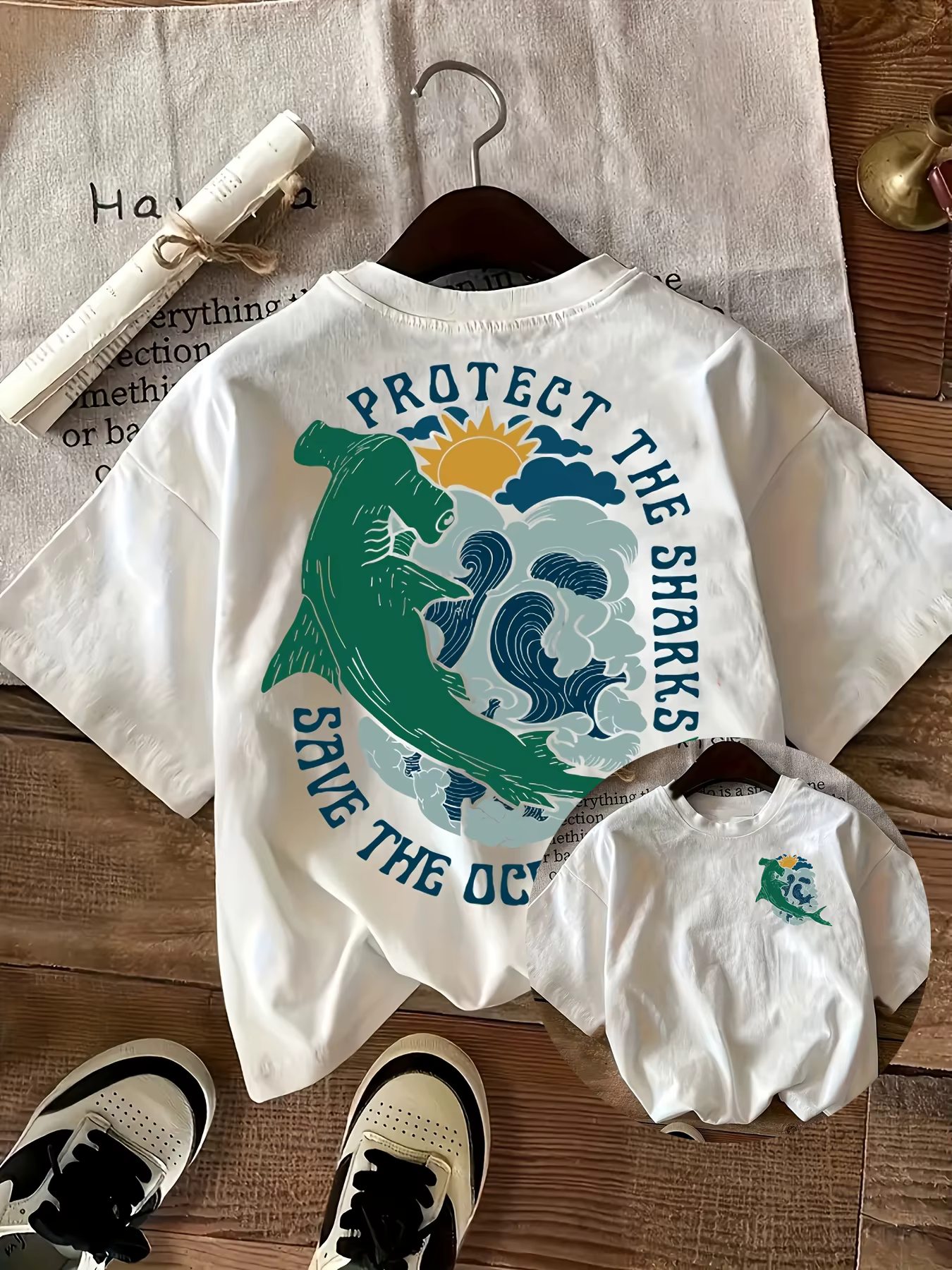 T-shirt décontracté d'été pour femmes et hommes, motif requin martille, manches courtes, coupe ample