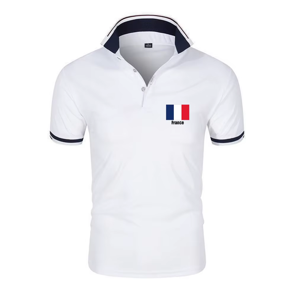 Nouveau Polo Décontracté Respirant en Coton Imprimé Drapeau FRANCE 2026 pour Homme – Six Couleurs Te